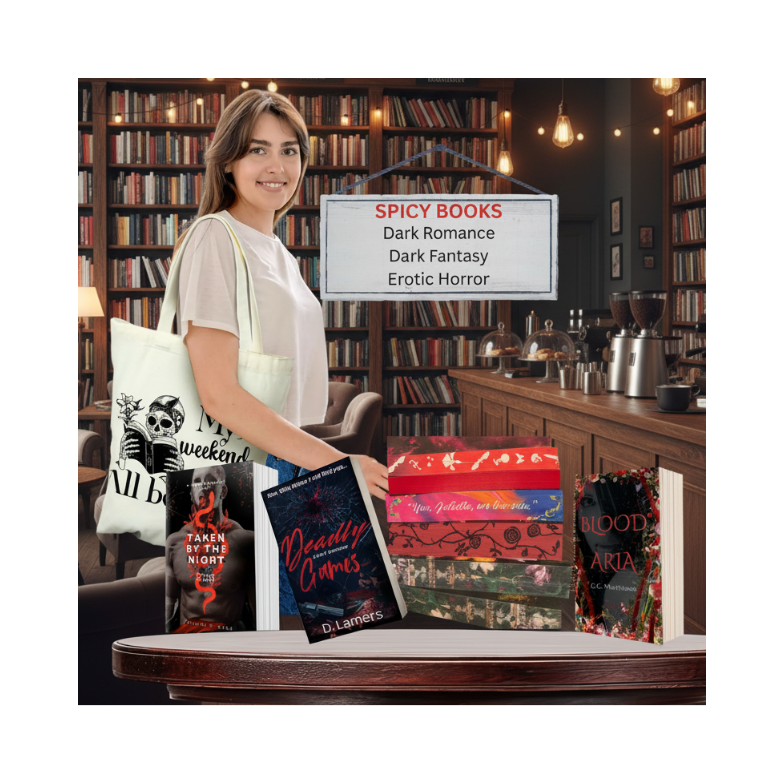 Bargain Bin Flash Sale! Save on dark romance books +/- merch. See details...
