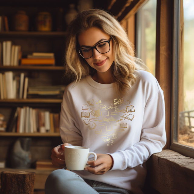 The Obstinate Octopus - "Golden Bronze Ombre Book Heart" Sweatshirt for Readers - Dark Romance Crates